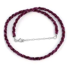 Ruby stone beaded Necklace, Three layer, 925 Sterling silver necklace